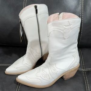 Boot barn Fort White Buttery Soft Leather Marc Delli Cowboy Boots Rare 39 1/2 9